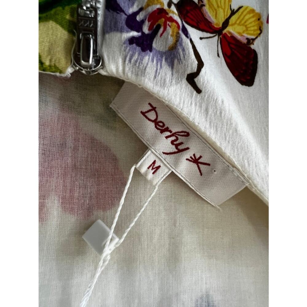 NEW! Derhy Floral Fit & Flare Dress M White Tropical Garden Cotton Sleeveless - Picture 6 of 9